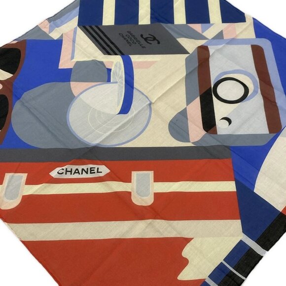 CHANEL Blue Red Multi Cotton Scarf 327-042525 - Picture 1 of 3